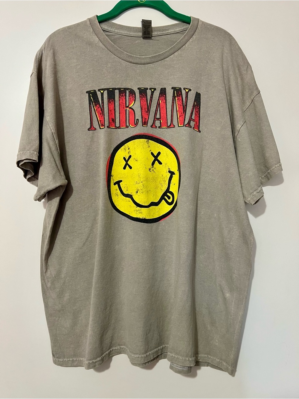 NIRVANA Band Tee with Yellow Smiley and Red Logo